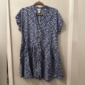 H&M Blue and White Patterned Dress - XS